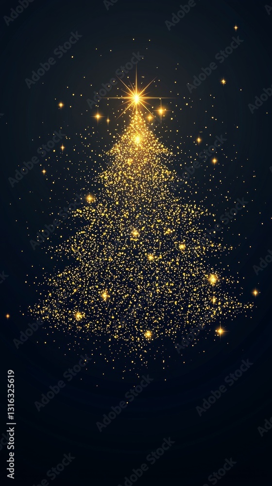 Aufkleber golden glowing christmas tree with clean lines and sparkling lights on a simple background