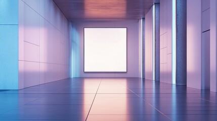 Modern Minimalist Corridor with Neon Lights and Blank Canvas