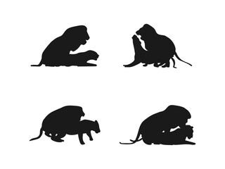 Wildlife Silhouette Illustrations of Mating Animals. This image set features four black silhouette illustrations of various animals in mating positions. vector on a white background.