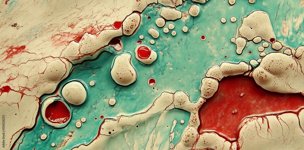 Poster drips of red and black paint on a textured grunge cardboard background generate an abstract visual e