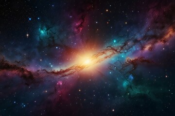 Fototapeta premium Save to Library Download Preview Preview Crop Find Similar File #: 1200129285Galactic ocean with shimmering celestial patterns and radiant stardust illuminating the universe. Galactic Ocean Glow. Il