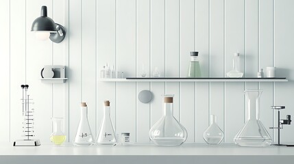 Clean Lab Interior: 3D Render of Scientific Glassware and Equipment AI Generated