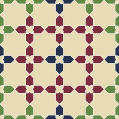 Vector Moorish mosaic tile design series in traditional Islamic style. Retro ornamental symmetrical element in Arabian culture.
