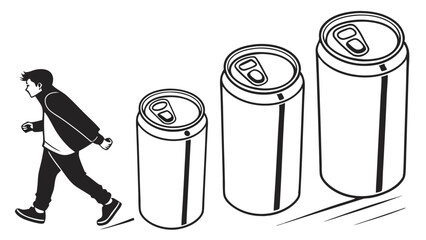 Black and white soda can vector illustration – minimalistic soft drink can icon, outline and solid style aluminum beverage can drawing, isolated on white background
