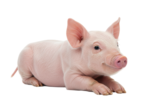 Isolated Adorable Pink Piglet Lying Down