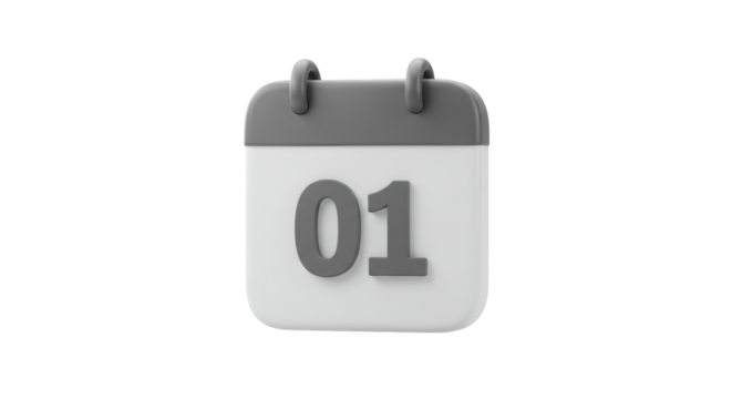 Isolated 3D Calendar with Number One on White Background