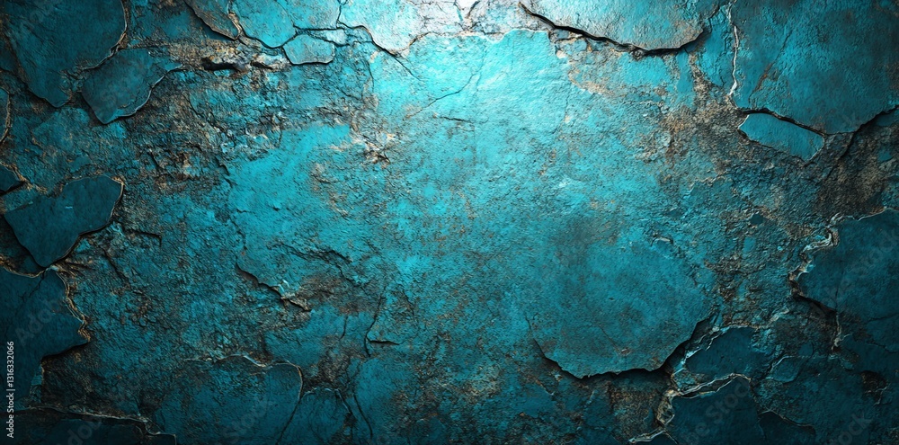 Poster a vintage and distressed visual effect is achieved through the use of a teal and turquoise grunge te