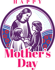 Elegant Mother and Child Vector Perfect Artwork for Mother’s Day Greeting Cards.