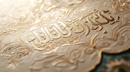 Detailed view of an ornate paper with golden script and design
