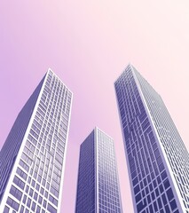 Obraz premium Minimalist architecture showcases sleek skyscrapers against a pastel purple sky