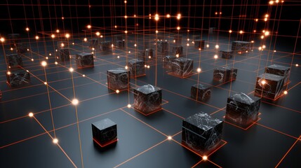 Deep learning computer vision network detecting objects with glowing bounding boxes and neural pathways