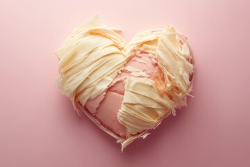 Broken heart covered in bandages on pink background