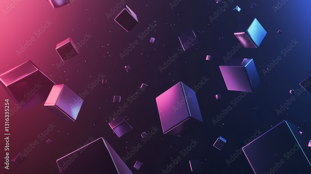 Poster abstract cubes in space: dynamic composition featuring a multitude of three-dimensional cubes floati