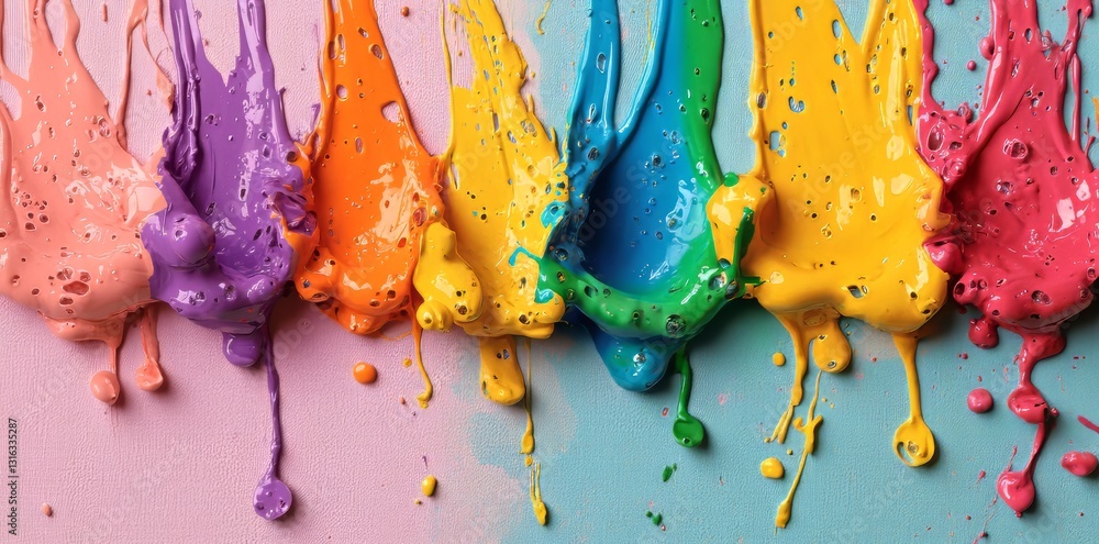 Poster the dynamic spread of watercolor splashes across a white background creates a vibrant artistic compo