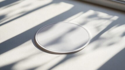 White Circular Mockup on Textured Surface with Light Shadows