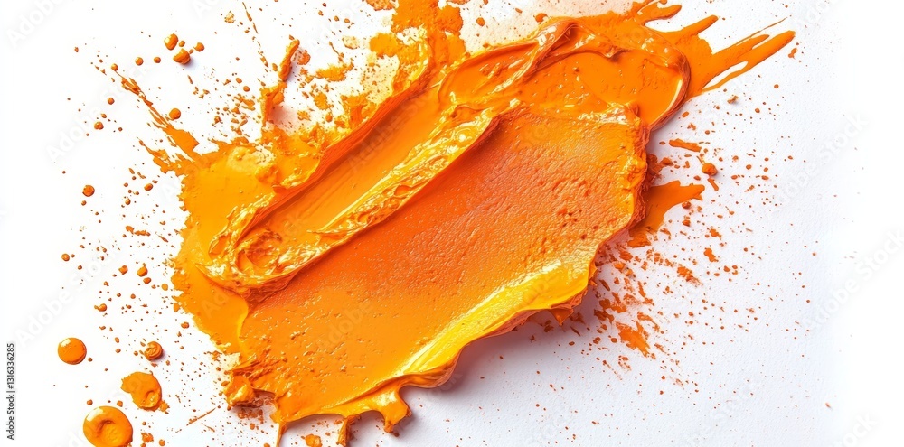 Poster an expressive abstract artistic composition is created as vibrant orange watercolor splashes and dyn