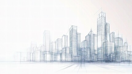 Fototapeta premium Architectural Sketch of a Modern City Skyline with Lines and Scale