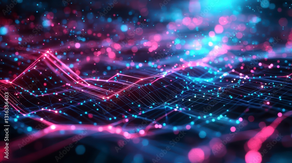 Poster digital data stream: an abstract representation of a dynamic data flow, illustrated through a networ