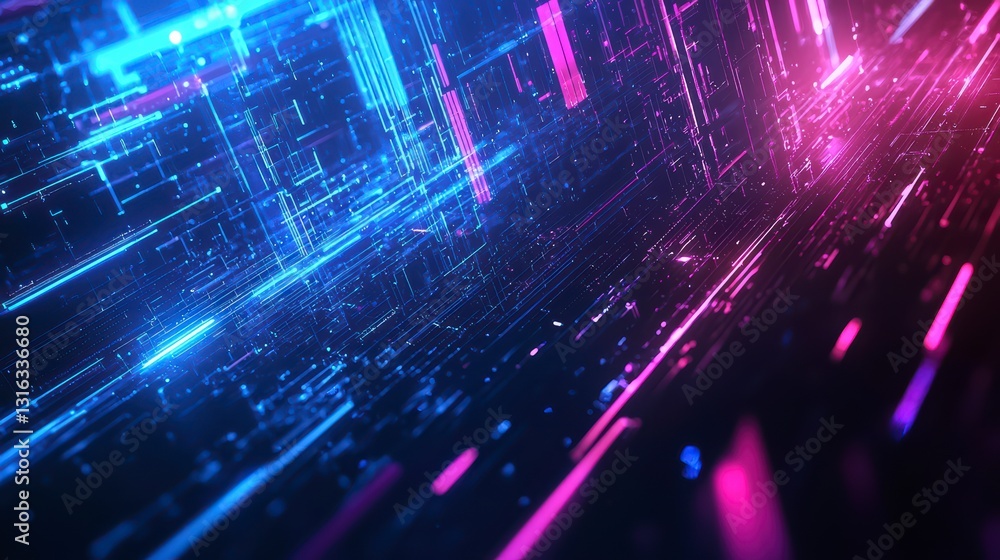 Poster cybernetic passage: a mesmerizing abstract digital rendering plunges the viewer into a vibrant tunne