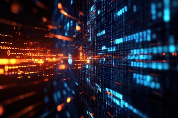 cyber security concept with data encryption codes floating in a virtual environment.