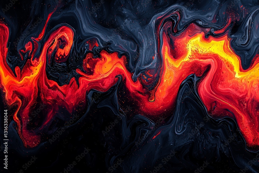 Poster inspiring abstract artwork with golden rays and vibrant colorful swirls emerging from dark backgroun