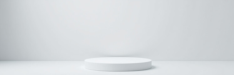 A White Circle Podium On A Minimalist Light Gray Background With Ample Space For Text And Product Display.