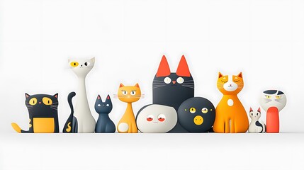 Charming Lineup of Colorful 3D Rendered Cats AI Generated