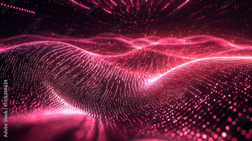 Poster digital aurora: a mesmerizing display of data points, rendered in vibrant hues, forming undulating w