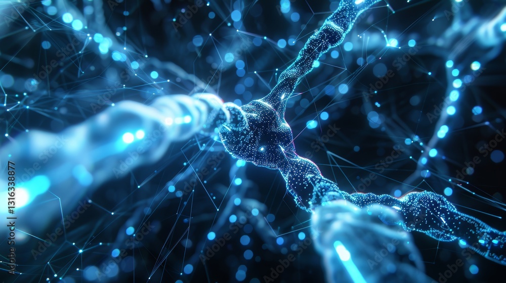 Poster intricate network of glowing blue and white interconnected knowledge representation conceptual backg