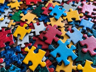 Colorful puzzle pieces scattered. (1)