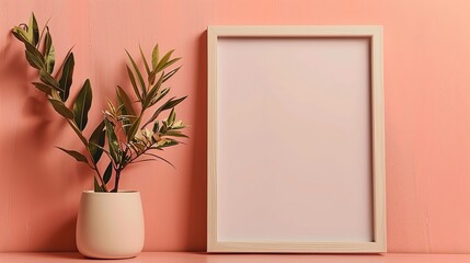 An empty photo frame with a minimalist design, set on a solid background.