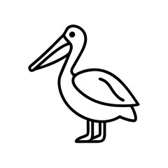Pelican icon standing with open beak, against a simple black outline, modern design