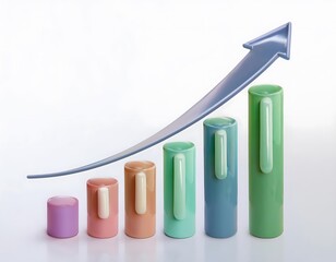 Financial inclusion, economy and technology : 3D icon of Financial growth, rising stock charts, fintech innovation.