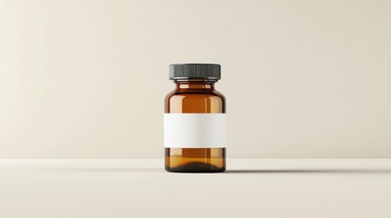 Obraz premium Amber Glass Bottle with Blank Label on White Background