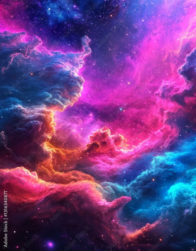 Poster rotating planets and nebula of various colors exist in the universe