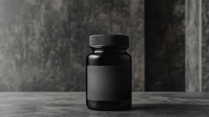 Black Pill Bottle Mockup on Dark Grey Surface
