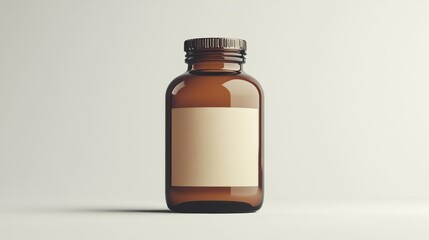 Obraz premium Amber Glass Bottle with Blank Label on White Background