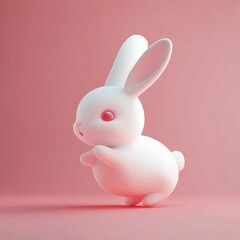 Fototapeta premium A stylized white rabbit with pink eyes stands against a background
