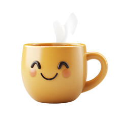 A 3D Coffee Cup Emoji with Steam Rising Isolated on Transparent Background