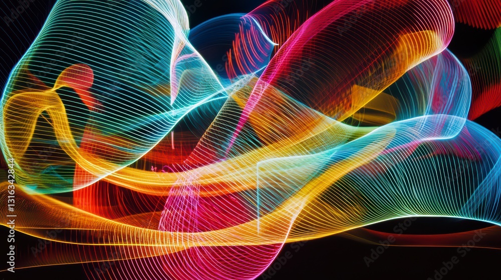 Poster abstract color wave: a vibrant display of swirling, flowing lines and curves in a spectrum of bright