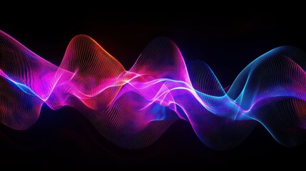 Obraz premium Abstract Wave of Color: A dynamic, undulating wave of vibrant colors against a deep black backdrop. This captivating illustration conveys energy and movement. 