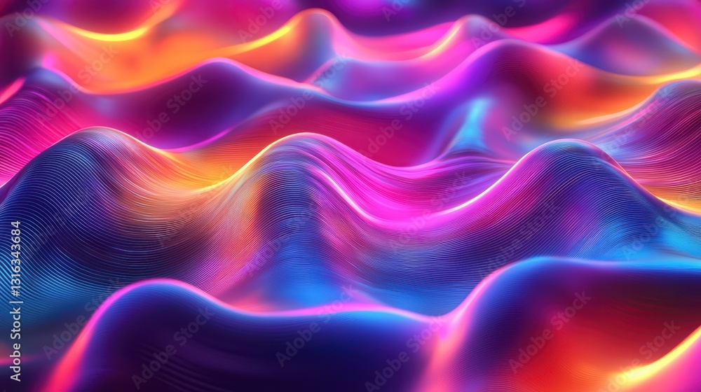 Poster abstract neon waves: a captivating view of neon waves. the image boasts a smooth texture and vibrant