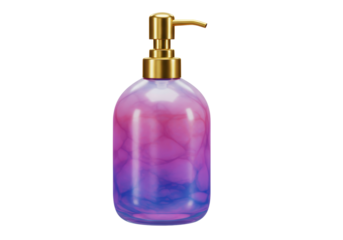 Isolated Gradient Pink and Blue Soap Dispenser with Golden Pump