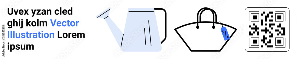 Poster watering can, handbag with tag, and qr code alongside editable text block enhance utility and clarit