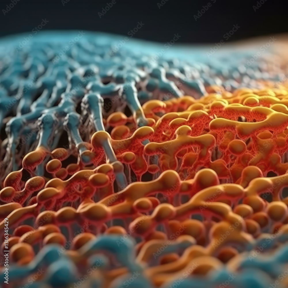 Poster microscopic view of cellular structure and molecular interactions