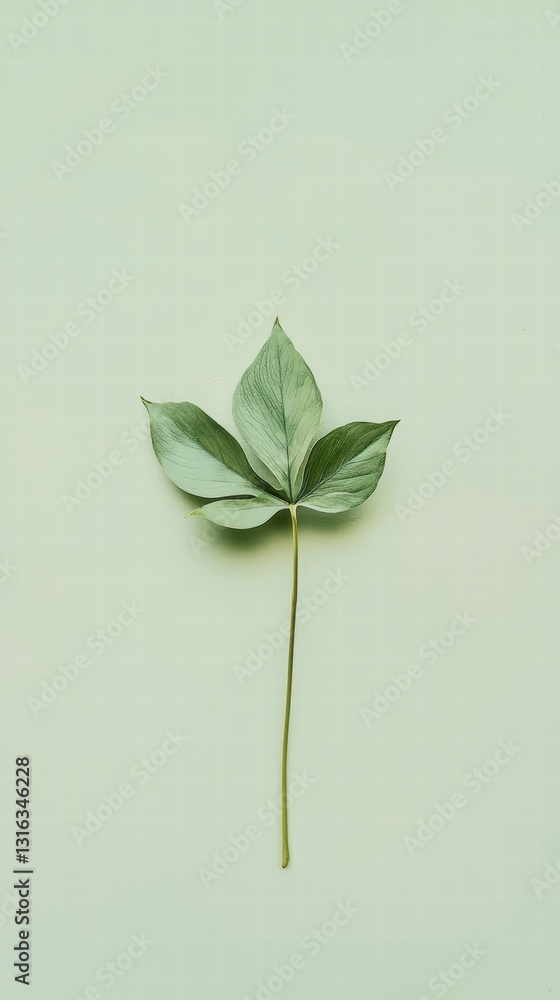 Aufkleber botanical serenity: a captivating single stem with three delicate leaves is set against a soft paste