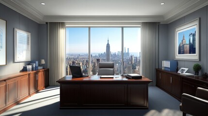 Luxurious modern office with city view.