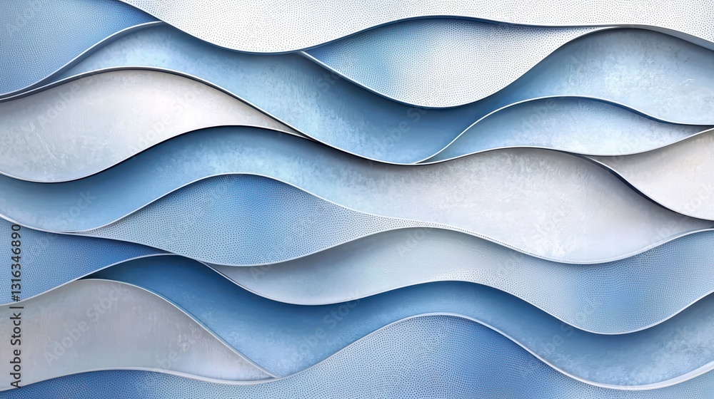 Poster wavy layers: an abstract composition featuring undulating layers of paper in varying shades of blue 