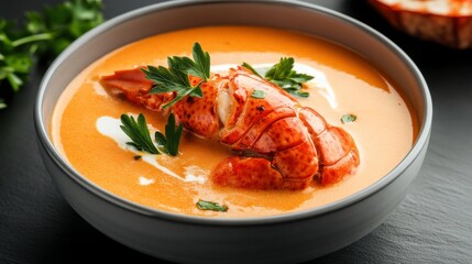 Creamy Lobster Bisque in Ceramic Bowl
