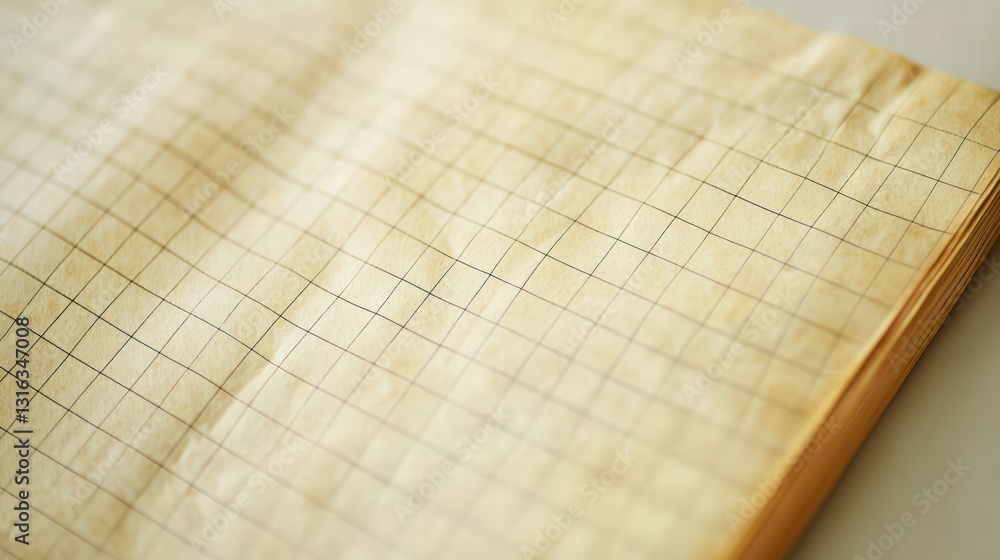Poster aged notebook: capturing the texture and pattern of a vintage graph paper notebook with visible wear